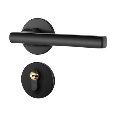 China Modern Style Modern Space Aluminum Black Split Door Handle Lock Handle Silence Lock Body For Interior Wood Door for sale