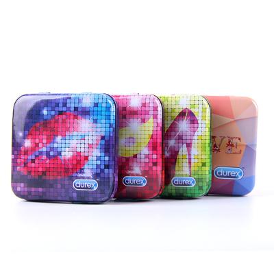 China Food Small square Hard candy metal tin small flat tin case portable condom tin box with hinged lid 66x66x20mm for sale