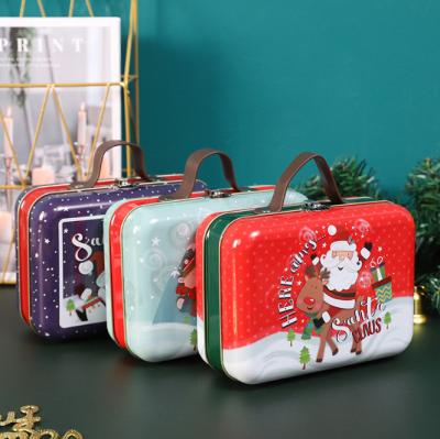 China Gift & Craft Custom design fancy nice style metal tinplate lunch box with PU leather handle and lock lunch tin box with handle for sale