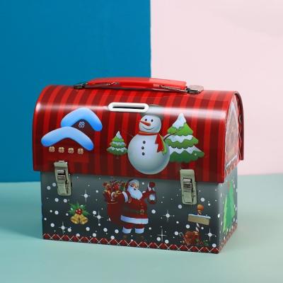 China Gift & Craft Custom design Metal Tin Suitcase Box with handle metal tin school lunch box Christmas gift packaging suitcase tin box for sale