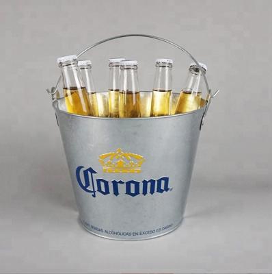 China Gift & Craft Custom logo hard solid galvanized plate tinplate metal leak proof 5L champagne beer ice bucket with handle ice tin bucket holder for sale