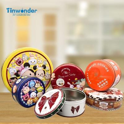 China Food Food safe custom cookie tin cans with lids metal tin cans for cookies biscuit tin containers circle cookie cans for sale