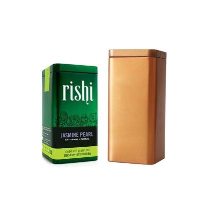 China Beverage food safe air tight vertical straight 4oz 5oz 6oz 8oz loose tea leaf square tea tin box with plug-in lid rishi style tea tin for sale