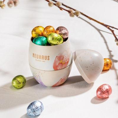 China Food Custom print three layers egg shaped tin box for gift Easter chocolate beans packing Easter egg tin box for sale