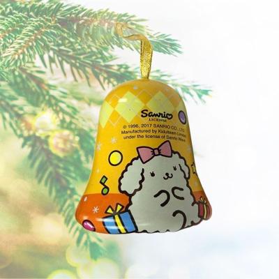 China Food Christmas gift tin box custom small dingle bell tin box with hanging ribbon string hanging small bell tins for sale