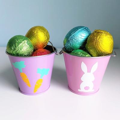 China Household Products Custom print Christmas holidays Easter small tin bucket with handle decorative Easter tin pail with lid for Easter chocolate egg for sale