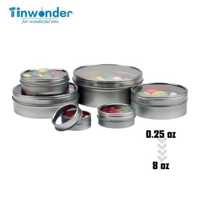 China Gift & Craft wholesale candle tins with window lid shallow metal tin with window 0.25oz 0.5oz 1oz 2oz 3oz 4oz 8oz 10oz slip flip screw window for sale