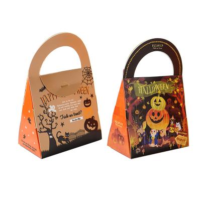 China 2021 Wholesale Portable Spooky Halloween Paper Boxes Pumpkin Cobweb Snacks Candy Packaging Bag Halloween Party Decor Supplies for sale