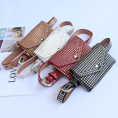 China Fashion Waterproof Rivets Women's Fanny Pack Luxury Leatest Design Waist Bags Cell Phone Small Pouch Belt Bag Punk Purse 2021 for sale