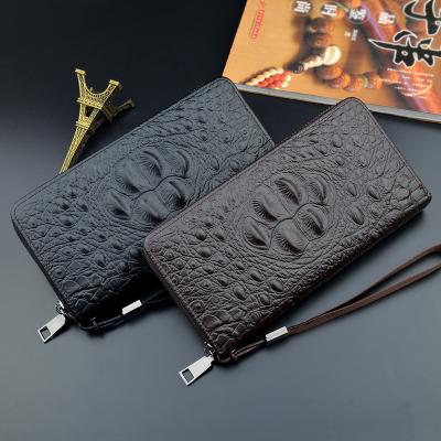 China Anti-theft Hot Sale Alligator Pattern Men's Bifold Business Card Holder Fashion Genuine Leather Men's Clutch Purse Bag Long for sale