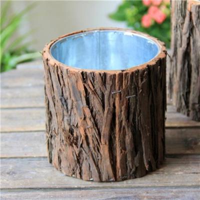 China Pastoral Handmade Wood Rustic Plant Pot Flower Pot Garden Flower Pot for sale