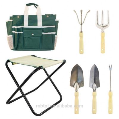 China Shanghai Robtol High Quality All Kinds Of Garden Agricultural Tool Kit 7 Pcs /bag /kit With Chair Garden Tool Kit for sale