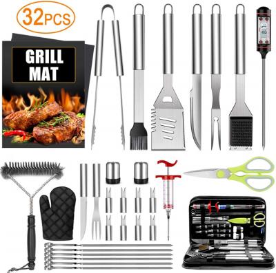 China 32Pcs Stainless Steel BBQ Grill Accessories Easily Cleaned Grilling Tool Kit With Oxford Cloth Case for sale