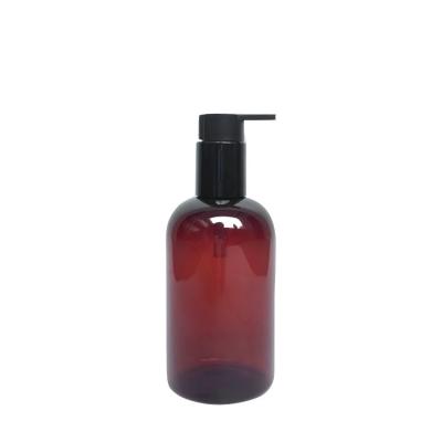 China High Quality Personal Round Shoulder Packaging 300ml Boston Skin Care Lotion Amber Plastic Pump Bottle For Sale for sale