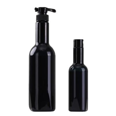 China Personal Refillable Black PET Shape Bottle Wine Packaging 780ml 280ml Plastic Skin Care Bottle With Flip Top Cap For Hair Conditioner Shampoo for sale