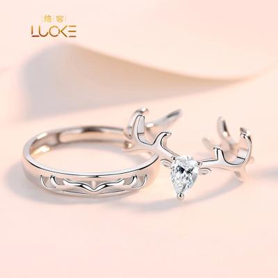 China FASHIONABLE Couple Women's Men's Rings Silver Open Antlers Rings for sale