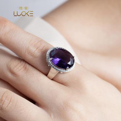 China FASHIONABLE Ring Silver Classic Oval Amethyst Gemstone Women's Ring for sale