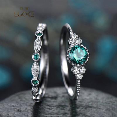 China Green Blue Crystal Style Halo Solitaire Engagement Ring Crystal Rings Sterling Silver Blue Corundum Zircon Stone TRENDY for sale