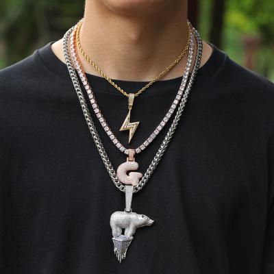 China Fashionable Environmental Protection Hip Hop Zircon Lightning Male Gold Plated Necklace Mixed Inlaid Square Pendant Jewelry for sale