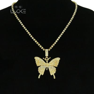 China Hip Hop Butterfly Shaped CLASSIC Bling Bling Full Diamond Butterfly Pendant Necklace for sale