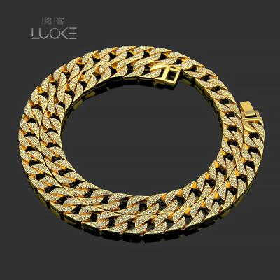 China CLASSIC Drop Shipping Full Diamond Cuban Link Chain Necklace Iced Out Rhinestone Necklace Jewelry for sale