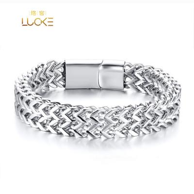 China CLASSIC Mens Simple Chain Bracelet Stainless Steel Double Layer Sliver Chain Bracelet Custom Men for sale