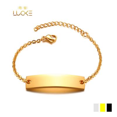 China Custom Name Gold Stainless Steel Bracelet CLASSIC Chain Bracelet And Logo Gold Plate Blank Bar Bracelet For Women for sale