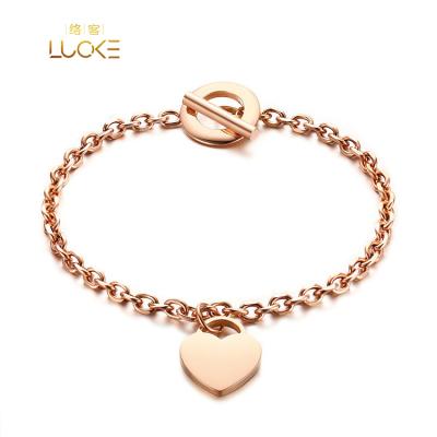 China CLASSIC Heart Bracelet Stainless Steel Chain Bracelets Rose Gold Girl Love Heart Chain Bracelets for sale