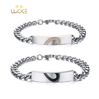 China CLASSIC Stainless Steel Metal Engraved Love Couples Bracelets Puzzle Heart Bracelet for sale