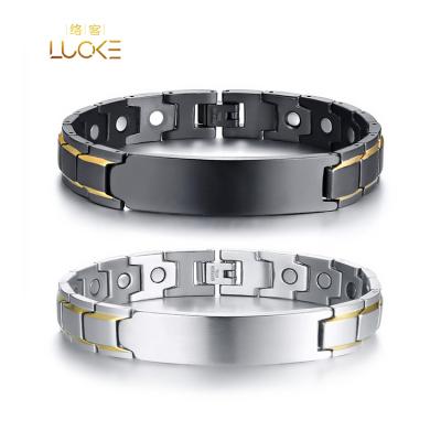 China CLASSIC Magnet Bracelet Custom Logo Silver/Black Stainless Steel Men Magnet Curved Gold Bracelet for sale