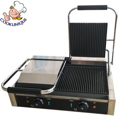 China Outdoor All Grooved High Temperatura Industrial Double Heads Electric Touch Grill Panini Maker Sanck Equipment for sale