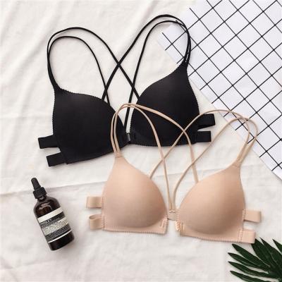 China QUICK DRY Condole Belt Style Front Buckle Closure Cross Beauty Triangle Chest Cup Padded Bra Gathered Women Fixed Cup Mat Tube Top for sale