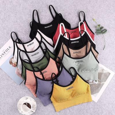 China QUICK DRY Threaded Sports Straps Women Wireless Seamless Tube Monogram Padded Bra Bandeau Bra Cotton Women's Upper Chest Bralette for sale