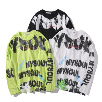 China New fashion letter graffiti printing hip hop t-shirt men's handsome cotton breathable 2021 best long sleeve sale T-shirt for sale