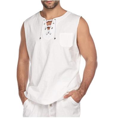 China Anti-pilling 2021 New Fashion Men Invest Cotton Lace Up Sleeveless Vest For Men Shirts Hotselling Gym Vest Men for sale