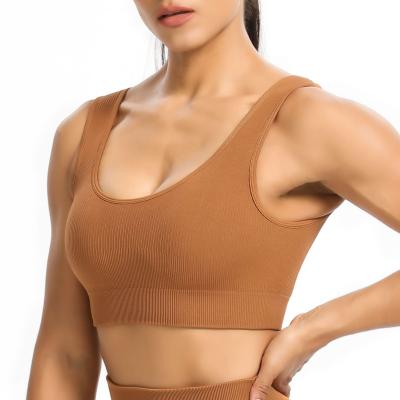 China Wholesale Breathable Gulidd V-Neck Sports Bra Yoga Bra Cross Back Fashion Normal Neck Solid Color Seamless Yoga Bra for sale