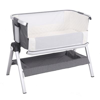 China Modern Luxury Aluminum Frame Adjustable Height Easy Folding Bedside Co-Sleeper Bedside Baby Hutch for sale