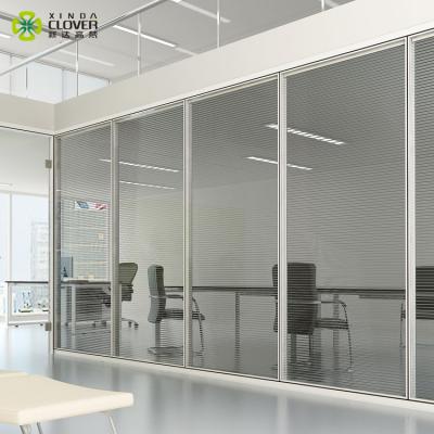 China Double Glass Partition Wall Glass System / Full High Single Glass Soundproof Canopy With Blind Exterior For Office Project for sale