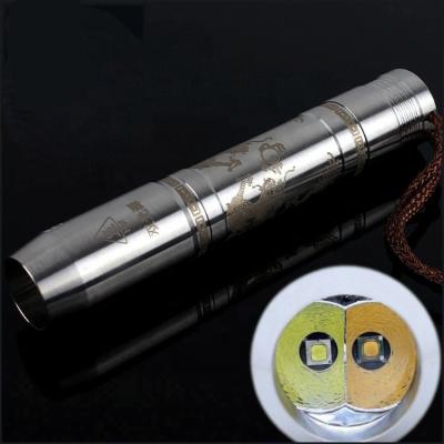 China Multi Function Two Color Stainless Steel LED Flashlight With Chinese Dragon Pattern for sale