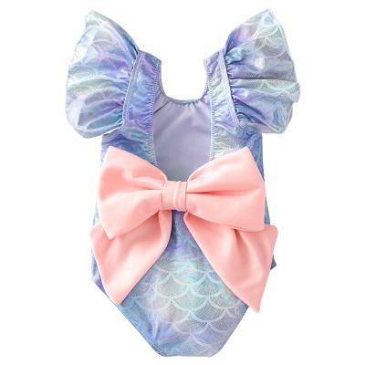 China Shell Bodysuit Mermaid Design Little Girls Swimwear Breathable Shiny Swimwear With Bow-knot for sale