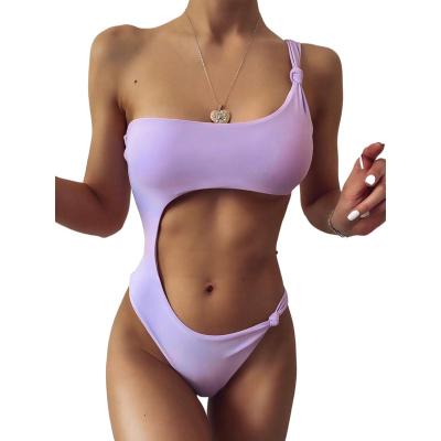 China 2021 Famous Brands High Waisted Breathable One Shoulder Designer Womens Purple One Piece Swimsuit for sale