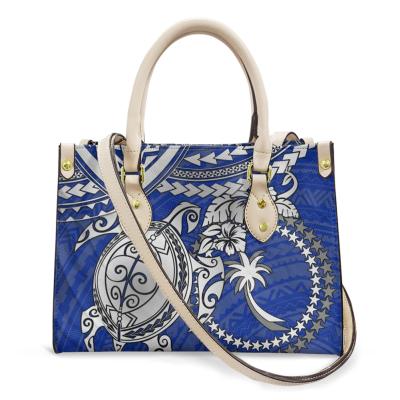 China Fashion Blue Turtle Polynesian Logo Metal Buckle Texture Clear Chuuk Sublimation Handbags Large Internal Capacity For Luxury Women Lady for sale