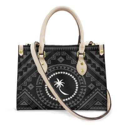 China Fashion Gray Chuuk Logo Polynesian Style Metal Buckle Large Capacity Ladies Fashion Stylish Creative Custom Leather Purses and Handbags for sale