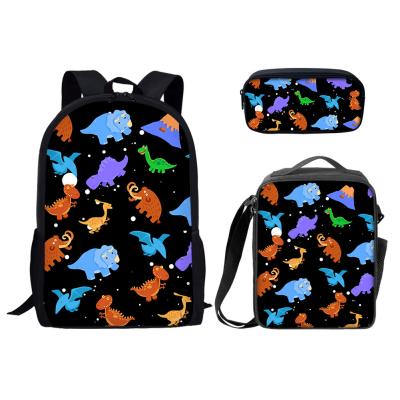 China Cartoon Dinosaur Waterproof Backpack Dinosaur School Bag 3 Pcs For Kids Boys School Bag Lunch Box And Pencil Case 3 Set For Kids Wholesale for sale