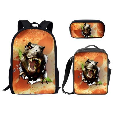 China Waterproof Cartoon Dinosaur Backpack Dinosaur School Bag For Kids Boys School Bag Sublimation Lunch Box And Pencil Case Set For Kids for sale