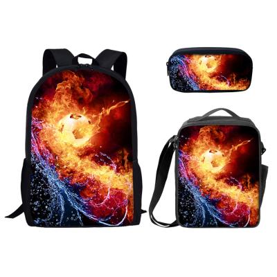 China Football Desgin Printing Waterproof Cool Backpack 3 Pcs School Bag For Boys Lunch Box Bag School Sublimation And Pencil Case 3 Set For Kids for sale