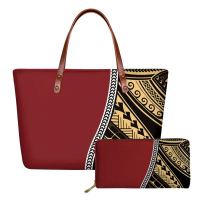 China Large Fashion Neoprene Top-handle Bags Red Yellow Original Tribal Polynesian Lightweight MOQ1 Ladies Shoulder Bags With Long Handles for sale