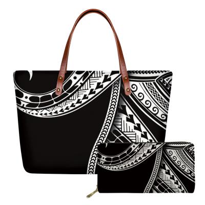 China MOQ1 Fashion Black and White Original Tribal Polynesian Lightweight Ladies Shoulder Bags with Long Handles Large Neoprene Top-Handle Bags for sale