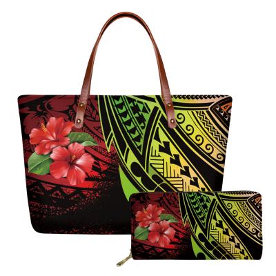 China Fashion Hibicus Floral Original Tribal Polynesian Lightweight Ladies Shoulder Bags With Long Handles Large Neoprene Top-Handle Bags MOQ1 for sale