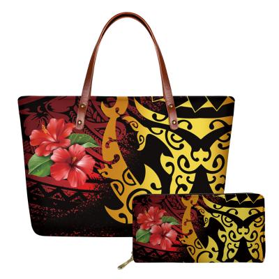 China Fashion Original Tribal Polynesian Gold Shark Hibicus Floral Lightweight Ladies Shoulder Bags With Long Handles Large Top-Handle Bags for sale